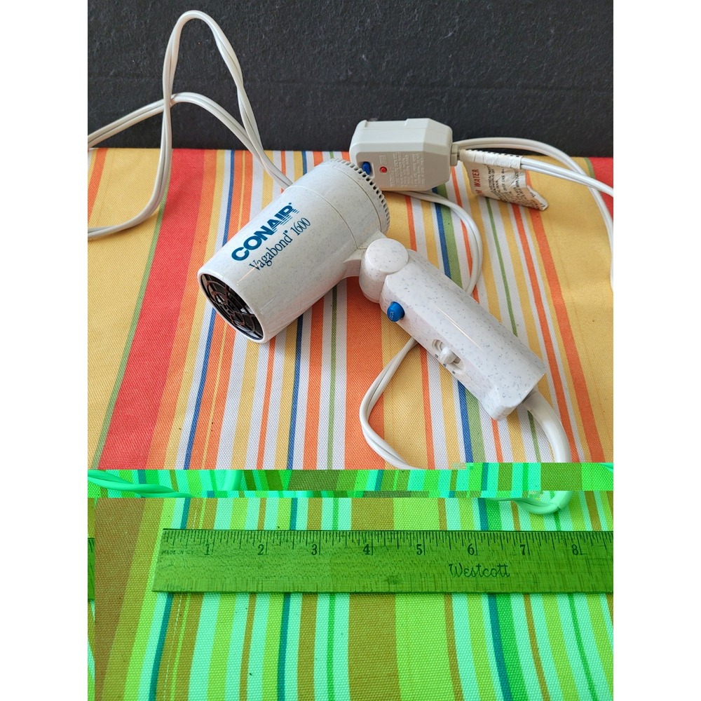 Vintage Conair Vagabond 1600W Folding Handle Dryer Dual Voltage Cool Shot Works!